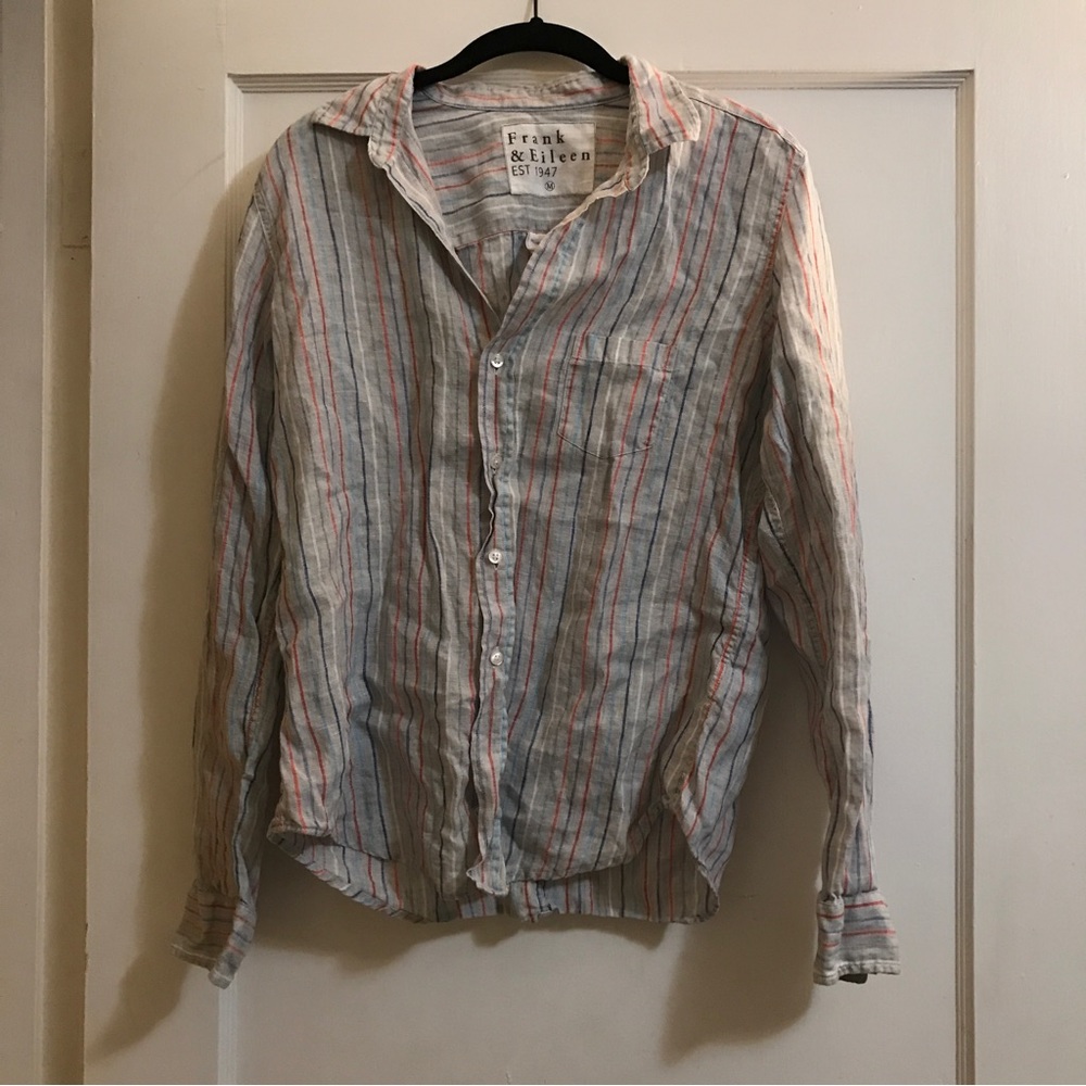 Frank and Eileen Barry Gray Linen Button Down Shirt